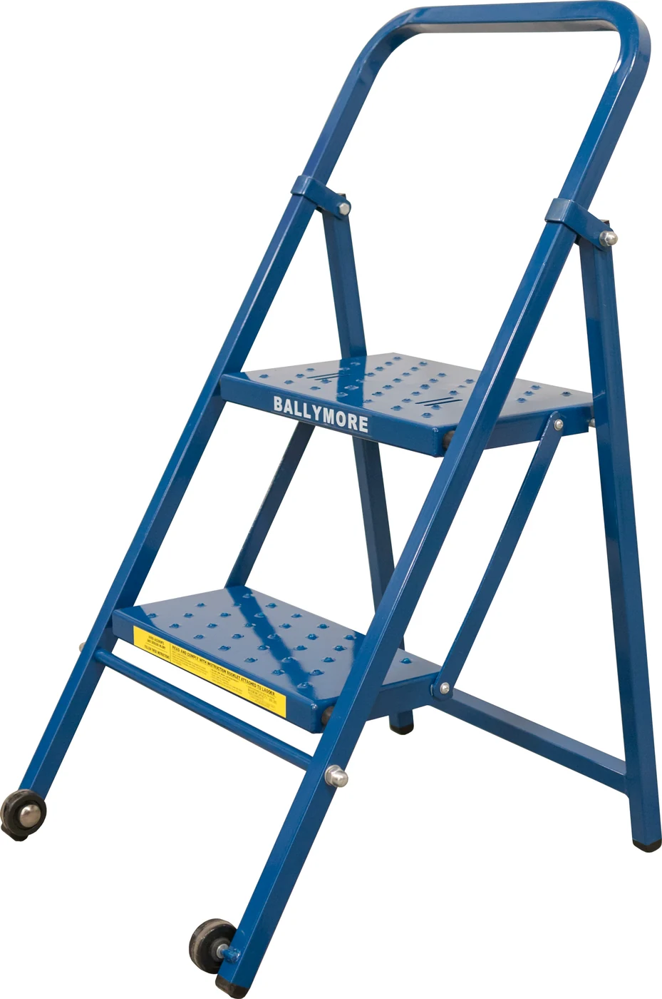 Ballymore Thin Line 50° Stairway Slope 2-Step Rolling Ladder, 21" base, 10" top step, perforated tread