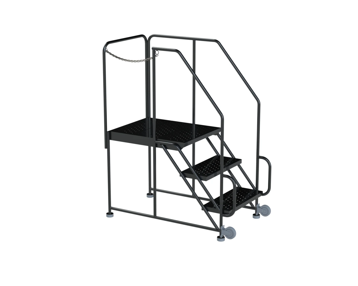 Ballymore Tilt & Roll 3-Step Rolling Exit Ladder, 30" base, 21" top step, perforated tread, left exit