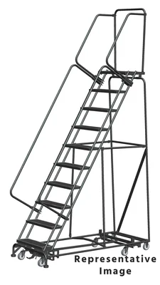 Ballymore Weight-Actuated All-Directional 10-Step Rolling Ladder, 32" base, 28" top step