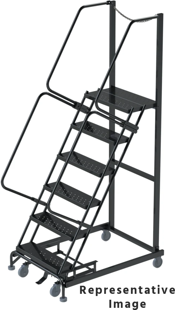Ballymore Weight-Actuated 50° Stairway Slope 11-Step Rolling Exit Ladder, 32" base, 28" top step, expanded metal tread, right exit