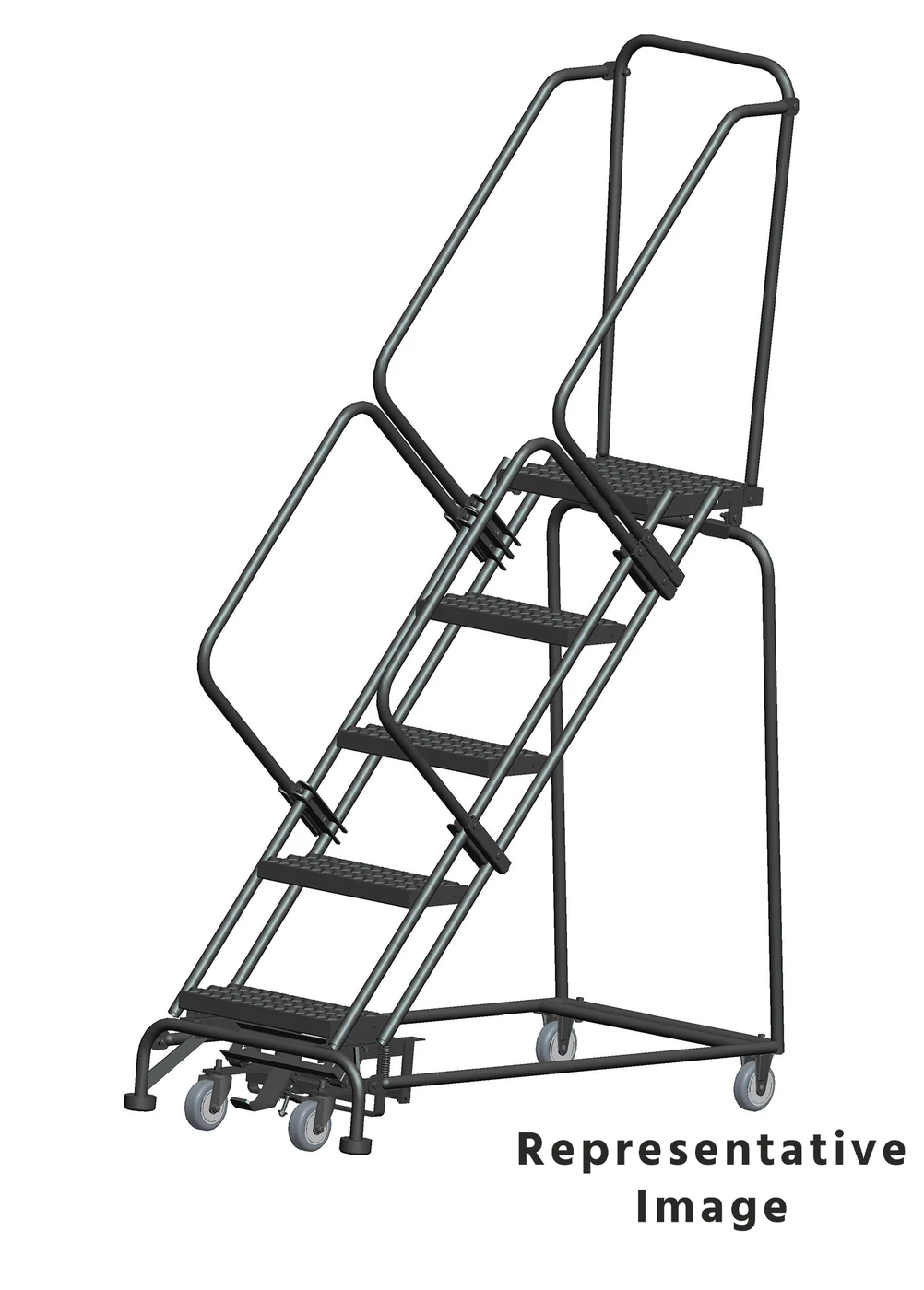 Ballymore Weight-Actuated 50° Stairway Slope 5-Step Rolling Ladder, 24" base, 14" top step