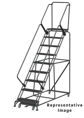 Ballymore Weight-Actuated 50° Stairway Slope 9-Step Rolling Ladder, 32" base, 28" top step