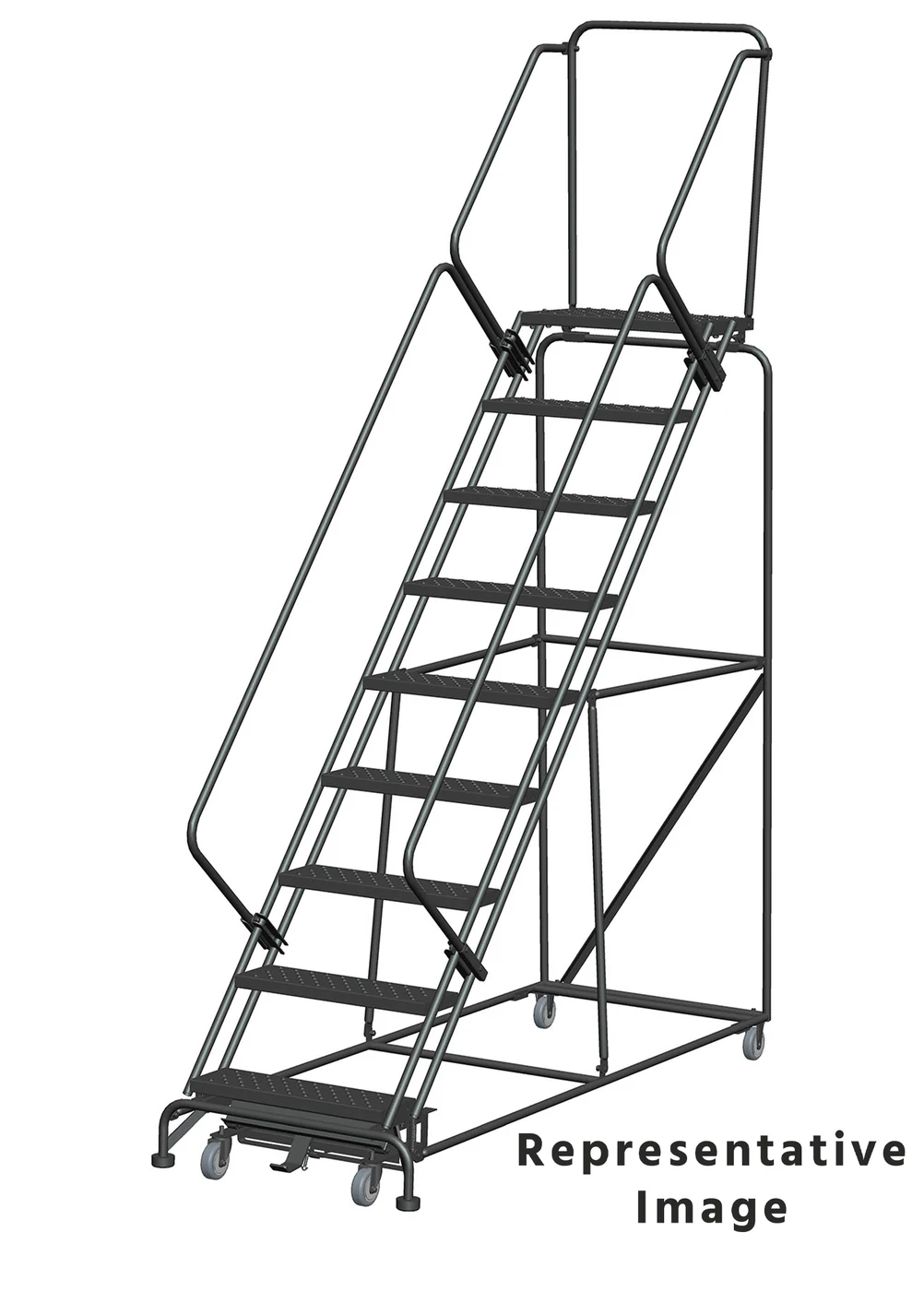 Ballymore Weight-Actuated 50° Stairway Slope 9-Step Rolling Ladder, 32" base, 28" top step