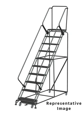 Ballymore Weight-Actuated 50° Stairway Slope 10-Step Rolling Ladder, 32" base, 21" top step