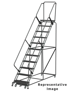 Ballymore Weight-Actuated 50° Stairway Slope 11-Step Rolling Ladder, 32" base, 14" top step