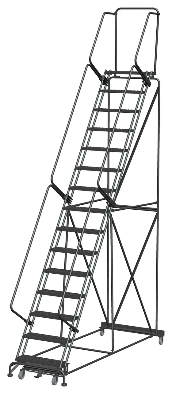 Ballymore Weight-Actuated 15-Step Rolling Ladder, 40" base, 14" top step