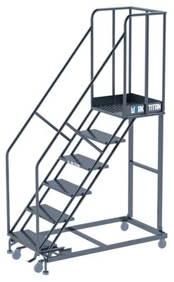Ballymore Work Titan Heavy-Duty 6-Step Rolling Ladder, 32" base, 21" top step, 800 lb capacity, perforated tread
