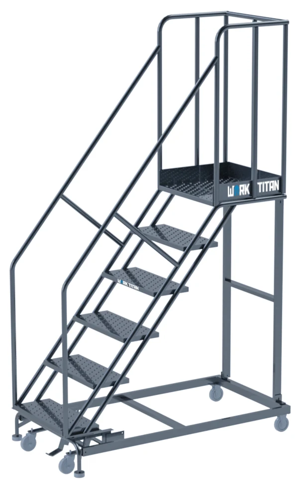Ballymore Work Titan Heavy-Duty 6-Step Rolling Ladder, 32" base, 21" top step, 800 lb capacity, perforated tread