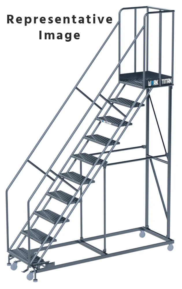 Ballymore Work Titan Heavy-Duty 7-Step Rolling Ladder, 32" base, 21" top step, 800 lb capacity, perforated tread