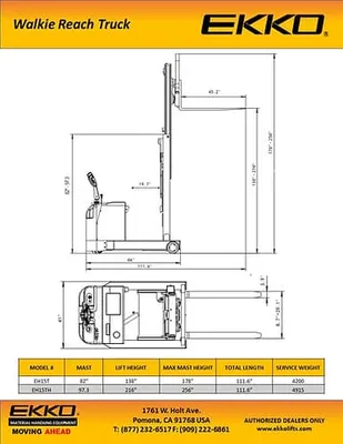EKKO Lifts EH15TH pallet stacker shown from an alternate angle