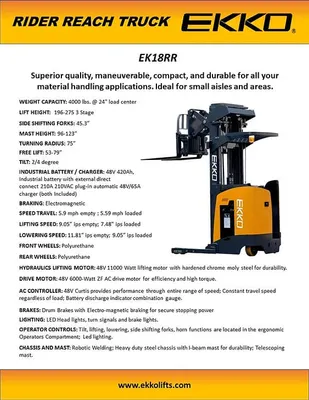 EKKO EK18RR Stand-Up NA Reach Truck 1