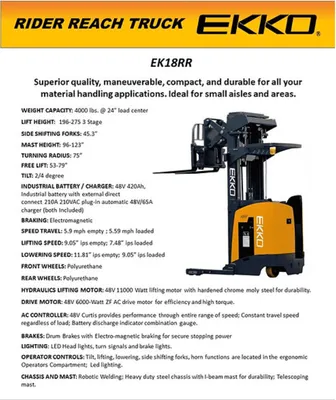 EKKO EK18RR Electric Stand-Up NA Reach Truck