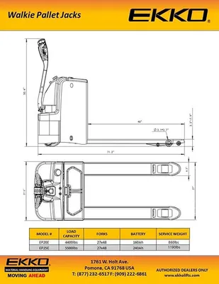 EKKO Lifts EP25E pallet jack shown from an alternate angle