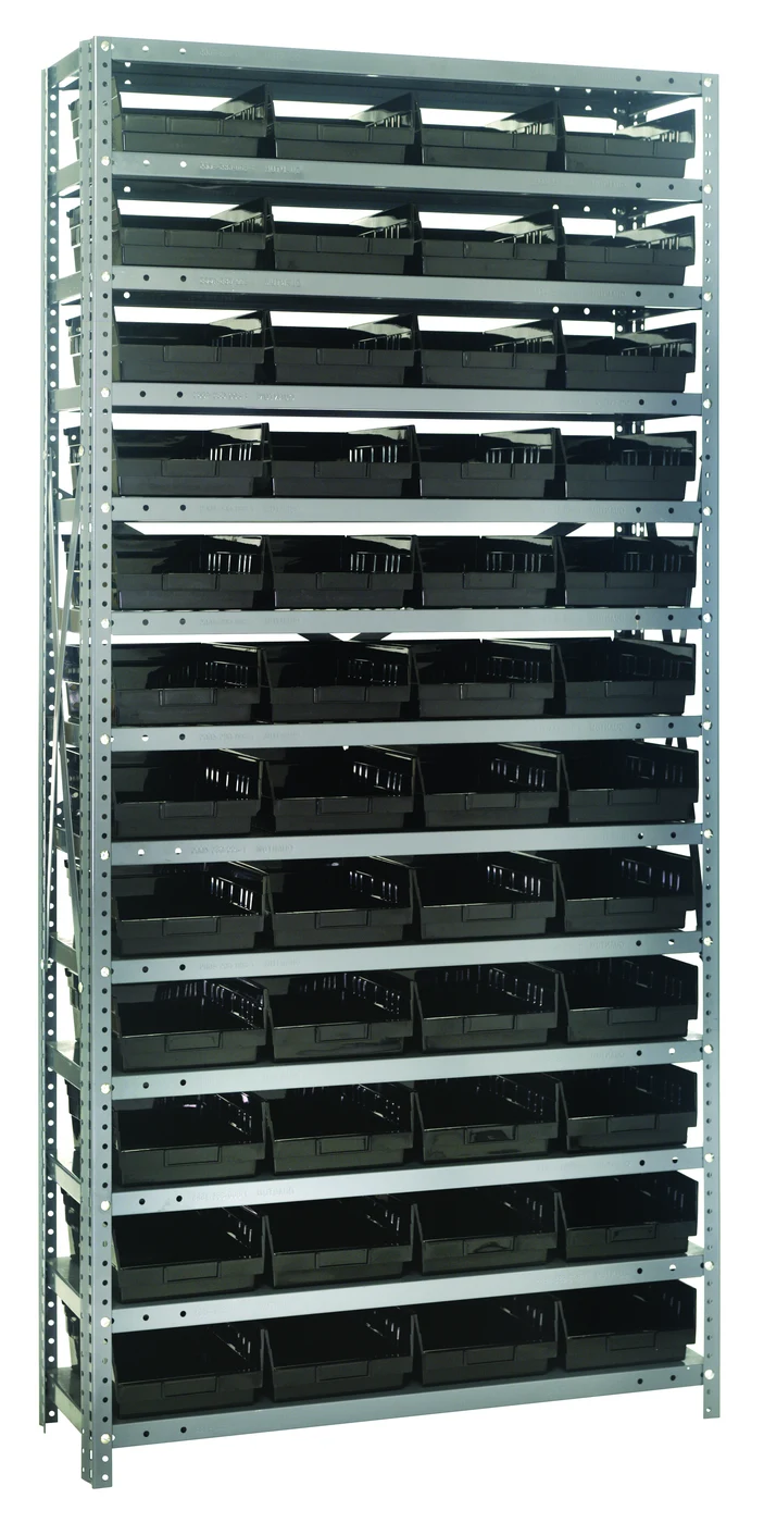 Quantum 1275-107BK Shelving Unit, 12"D x 36"L x 75"H, 400 lb capacity, Galvanized