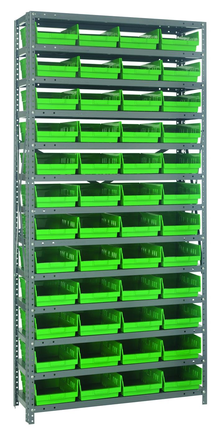 Quantum 1275-107GN Shelving Unit, 12"D x 36"L x 75"H, 400 lb capacity, Galvanized