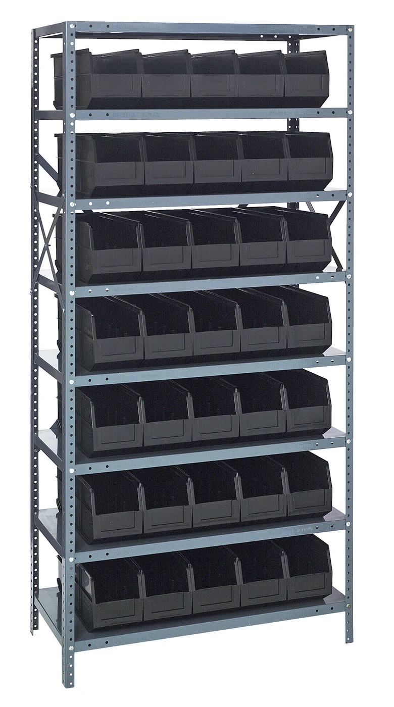 Quantum 1275-441BK Shelving Unit, 12"D x 36"L x 75"H, 400 lb capacity, Galvanized