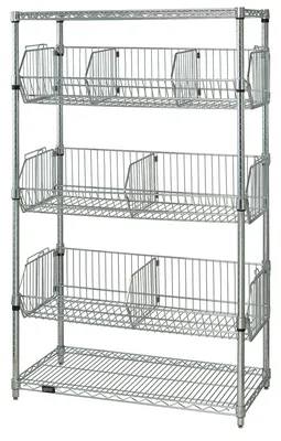 Quantum 1836BC6C Stationary Wire Basket Unit, 36"W x 18"L x 63"H, 110 lb capacity, Chrome