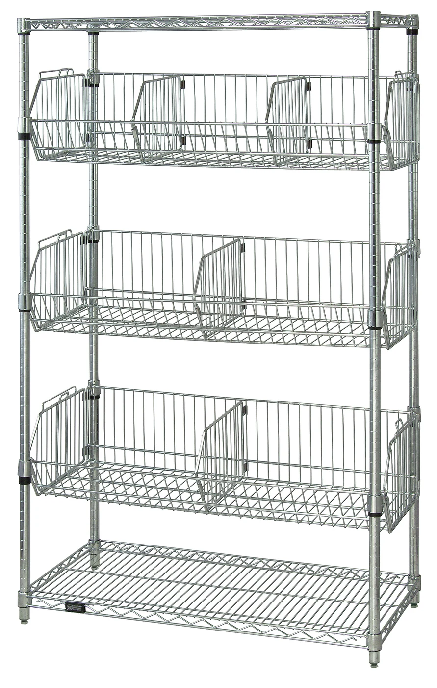 Quantum 2436BC6C Stationary Wire Basket Unit, 36"W x 24"L x 63"H, 110 lb capacity, Chrome