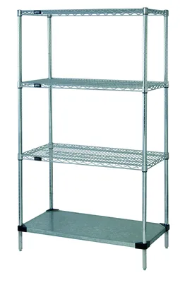 Quantum WR74-2460CG-5LH57C Wire Shelving Starter Kit, 60"W x 24"D x 74"H, 600-800 lb capacity, Chrome/Galvanized
