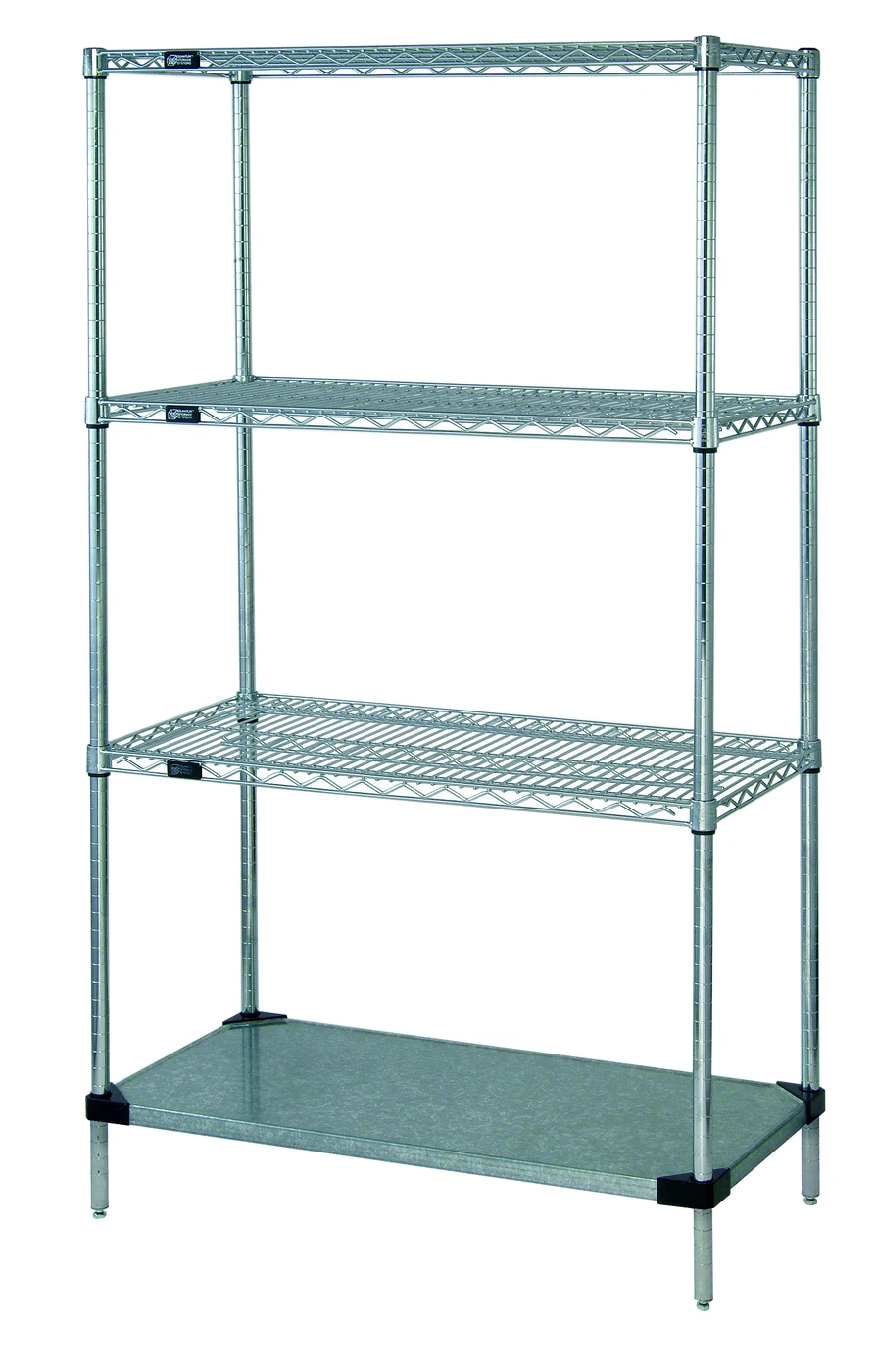 Quantum WR74-2460CG-5LH57C Wire Shelving Starter Kit, 60"W x 24"D x 74"H, 600-800 lb capacity, Chrome/Galvanized
