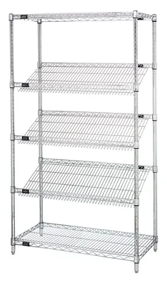 Quantum 1836SL6C Stationary Slanted Shelving, 36"W x 18"D x 63"H, 400 lb capacity, Chrome