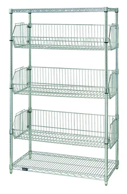 Quantum 1848BC6C Stationary Wire Basket Unit, 48"W x 18"L x 63"H, 110 lb capacity, Chrome