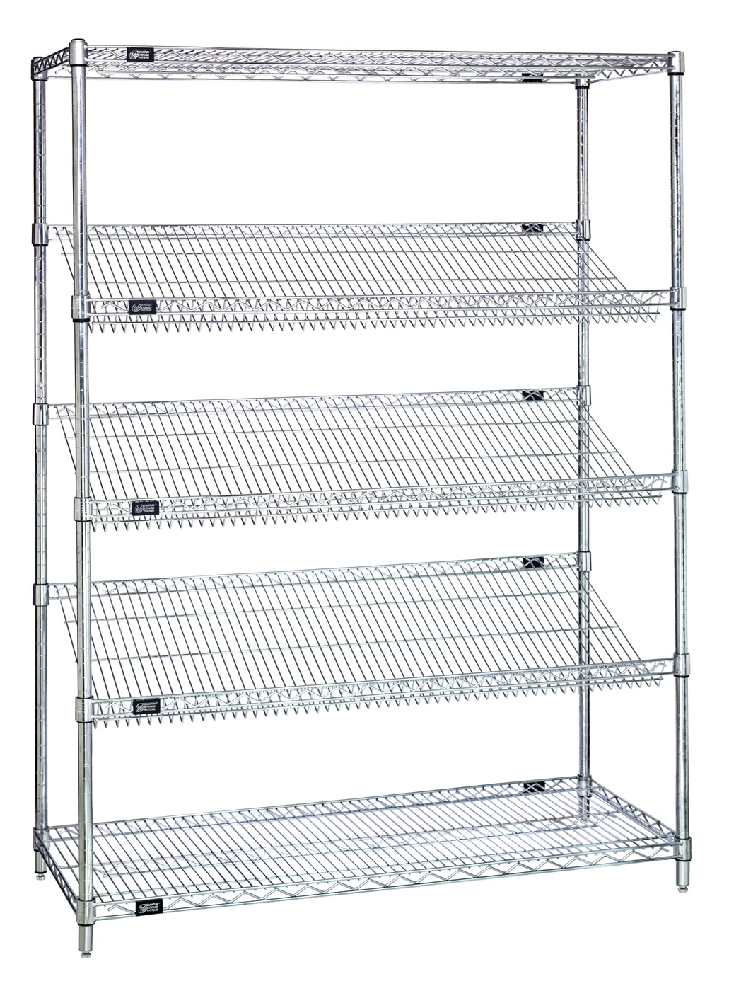 Quantum 1848SL6C Stationary Slanted Shelving, 48"W x 18"D x 63"H, 400 lb capacity, Chrome