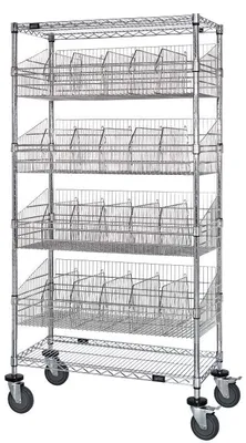 Quantum WRC63-1836CSG-4BSK Post Basket Cart, 36"W x 18"D x 69"H, 1200 lb capacity, Chrome/Galvanized