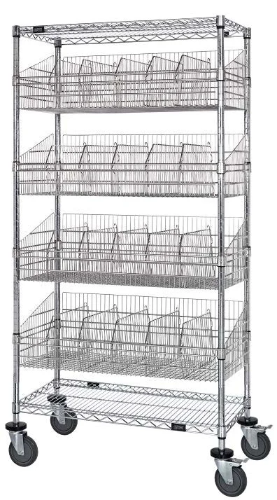 Quantum WRC63-1836CSG-4BSK Post Basket Cart, 36"W x 18"D x 69"H, 1200 lb capacity, Chrome/Galvanized