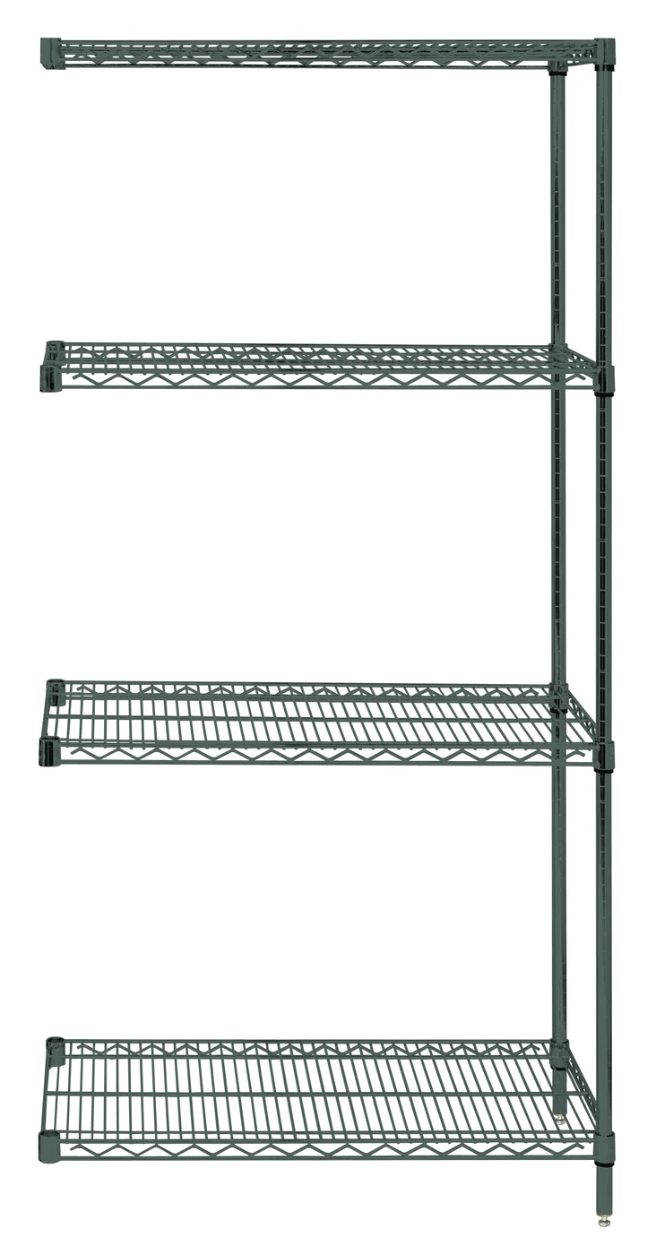 Quantum AD74-1236P Wire Shelving Add-On Kit, 36"W x 12"D x 74"H, 600-800 lb capacity, Green