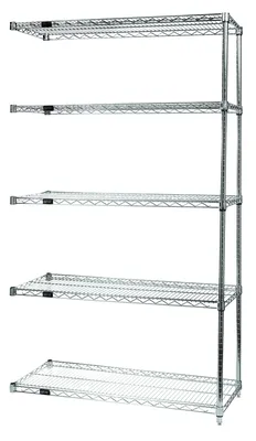 Quantum AD74-1236C-5 Wire Shelving Add-On Kit, 36"W x 12"D x 74"H, 600-800 lb capacity, Chrome