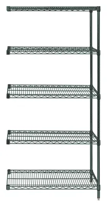 Quantum AD54-2124P-5 Wire Shelving Add-On Kit, 24"W x 21"D x 54"H, 600-800 lb capacity, Green