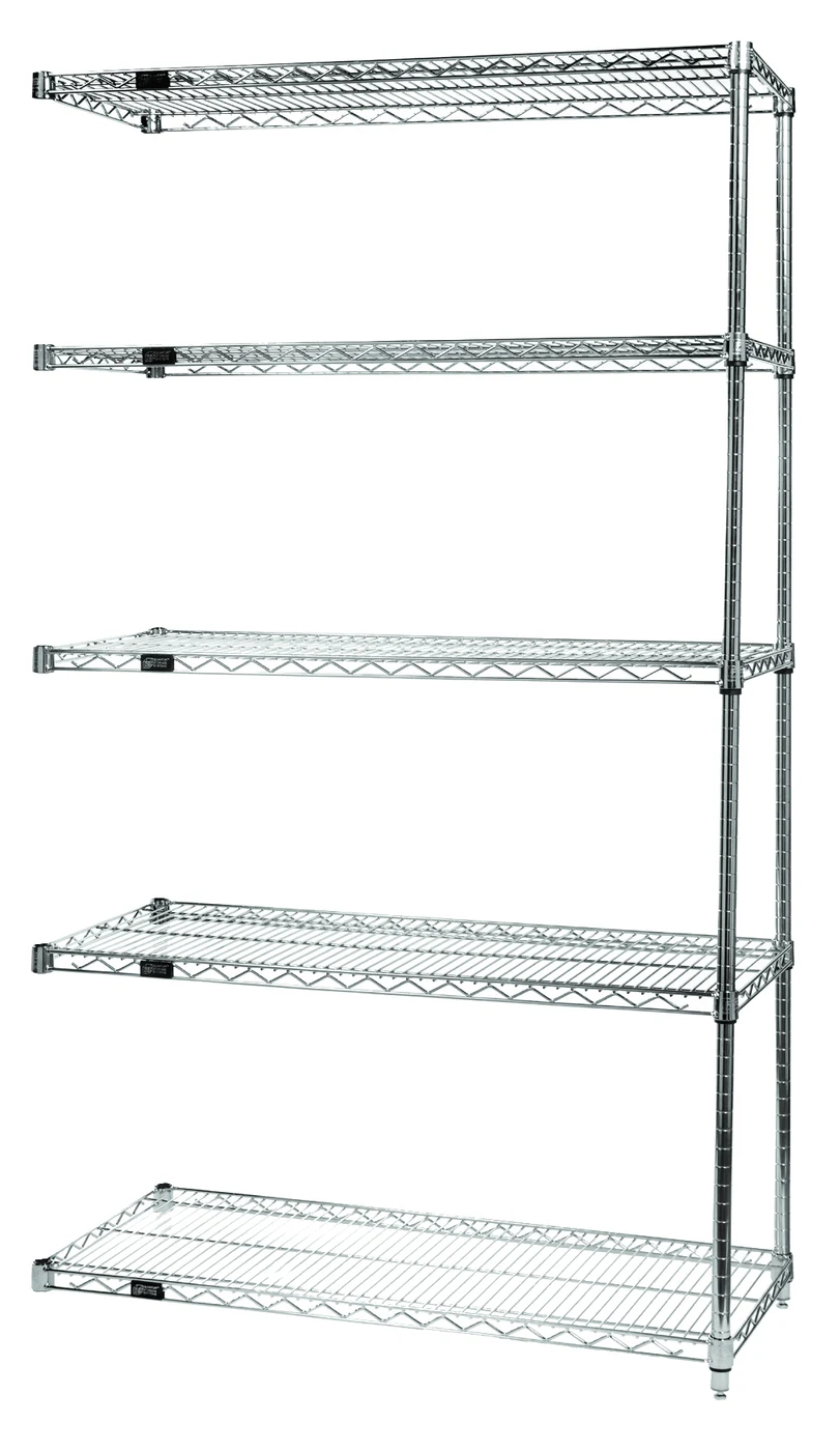 Quantum AD74-1236C-5 Wire Shelving Add-On Kit, 36"W x 12"D x 74"H, 600-800 lb capacity, Chrome