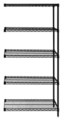 Quantum AD74-1236BK-5 Wire Shelving Add-On Kit, 36"W x 12"D x 74"H, 600-800 lb capacity, Black