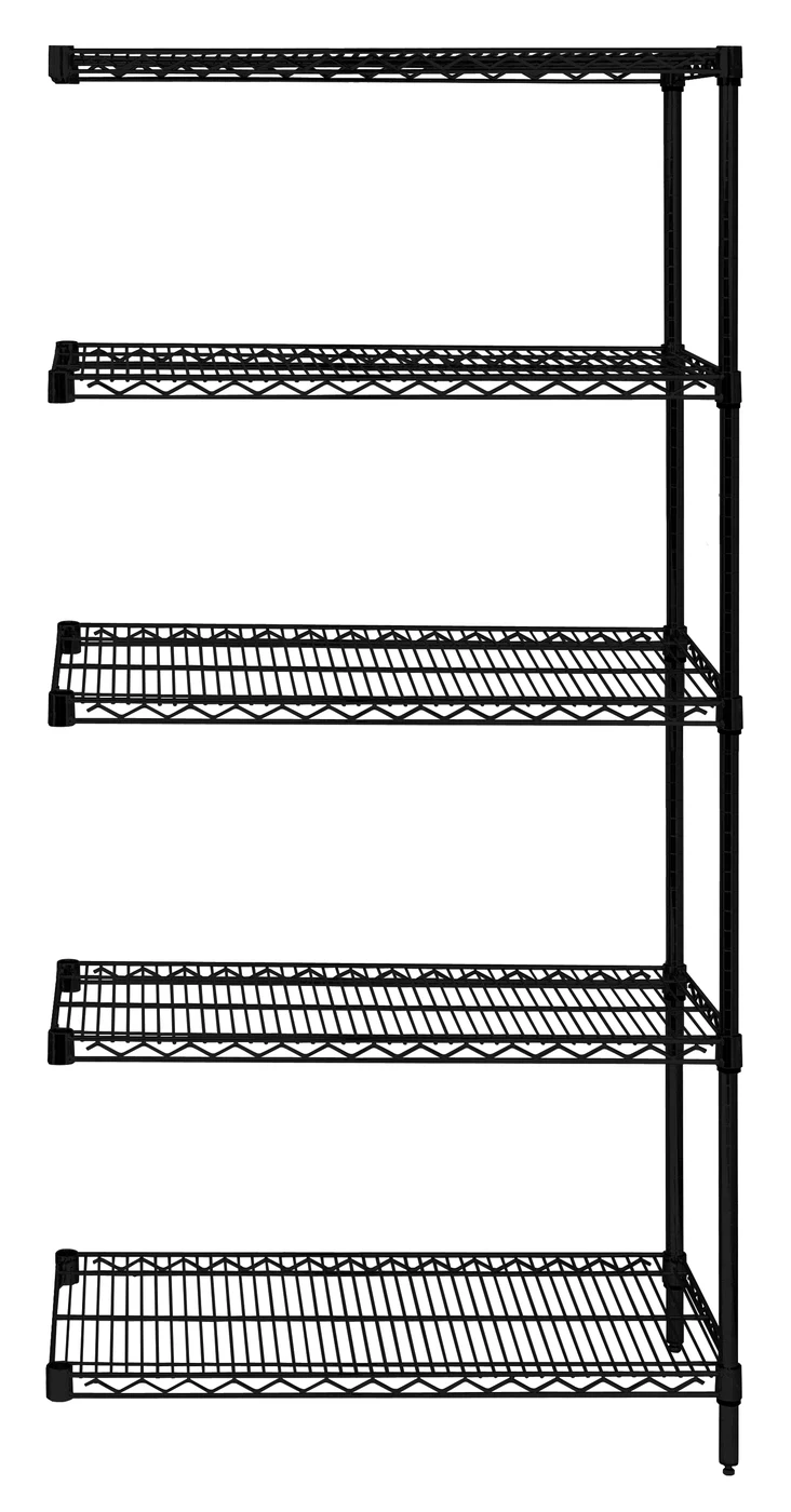 Quantum AD74-1236BK-5 Wire Shelving Add-On Kit, 36"W x 12"D x 74"H, 600-800 lb capacity, Black