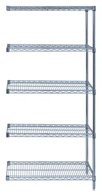 Quantum AD74-1236GY-5 Wire Shelving Add-On Kit, 36"W x 12"D x 74"H, 600-800 lb capacity, Gray
