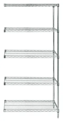 Quantum AD74-1236S-5 Wire Shelving Add-On Kit, 36"W x 12"D x 74"H, 600-800 lb capacity, Stainless