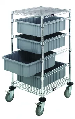 Quantum BC212434M1GY Mobile Bin Cart, 21"W x 24"L x 45"H, 1200 lb capacity, Chrome
