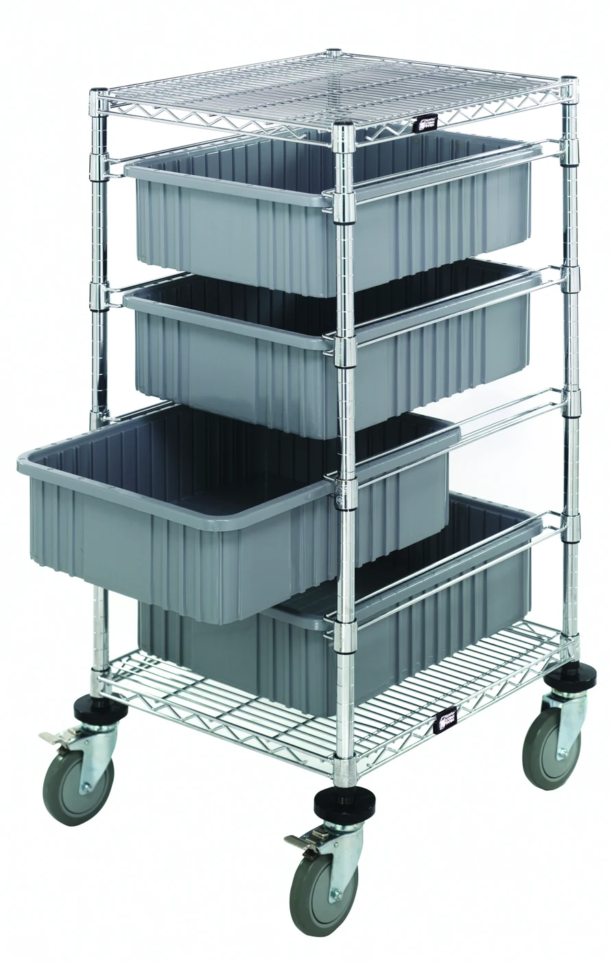 Quantum BC212434M1GY Mobile Bin Cart, 21"W x 24"L x 45"H, 1200 lb capacity, Chrome