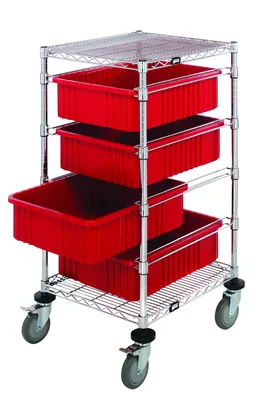 Quantum BC212434M1RD Mobile Bin Cart, 21"W x 24"L x 45"H, 1200 lb capacity, Chrome