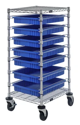 Quantum BC212439M2BL Mobile Bin Cart, 21"W x 24"L x 45"H, 1200 lb capacity, Chrome