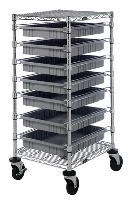 Quantum BC212439M2GY Mobile Bin Cart, 21"W x 24"L x 45"H, 1200 lb capacity, Chrome
