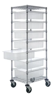 Quantum BC212469M1CL Mobile Bin Cart, 21"W x 24"L x 69"H, 1200 lb capacity, Chrome