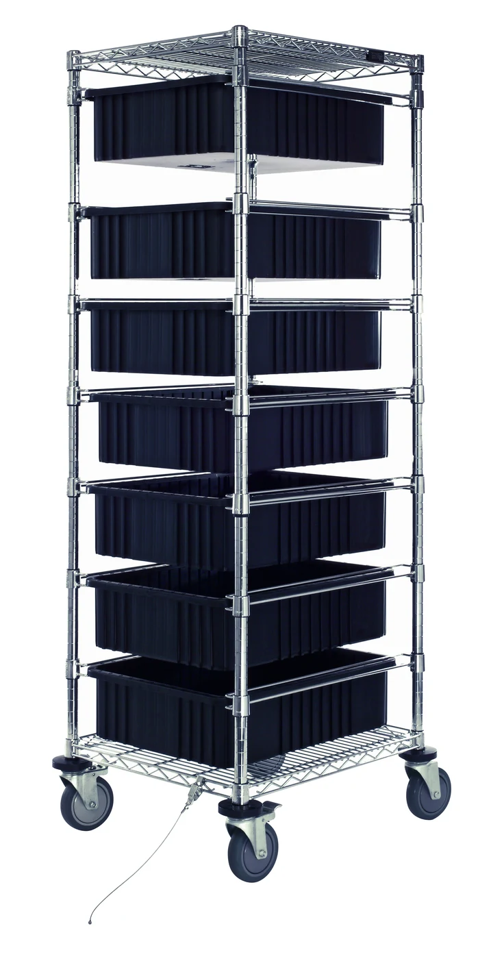 Quantum BC212469M1CO Mobile Bin Cart, 21"W x 24"L x 69"H, 1200 lb capacity, Chrome