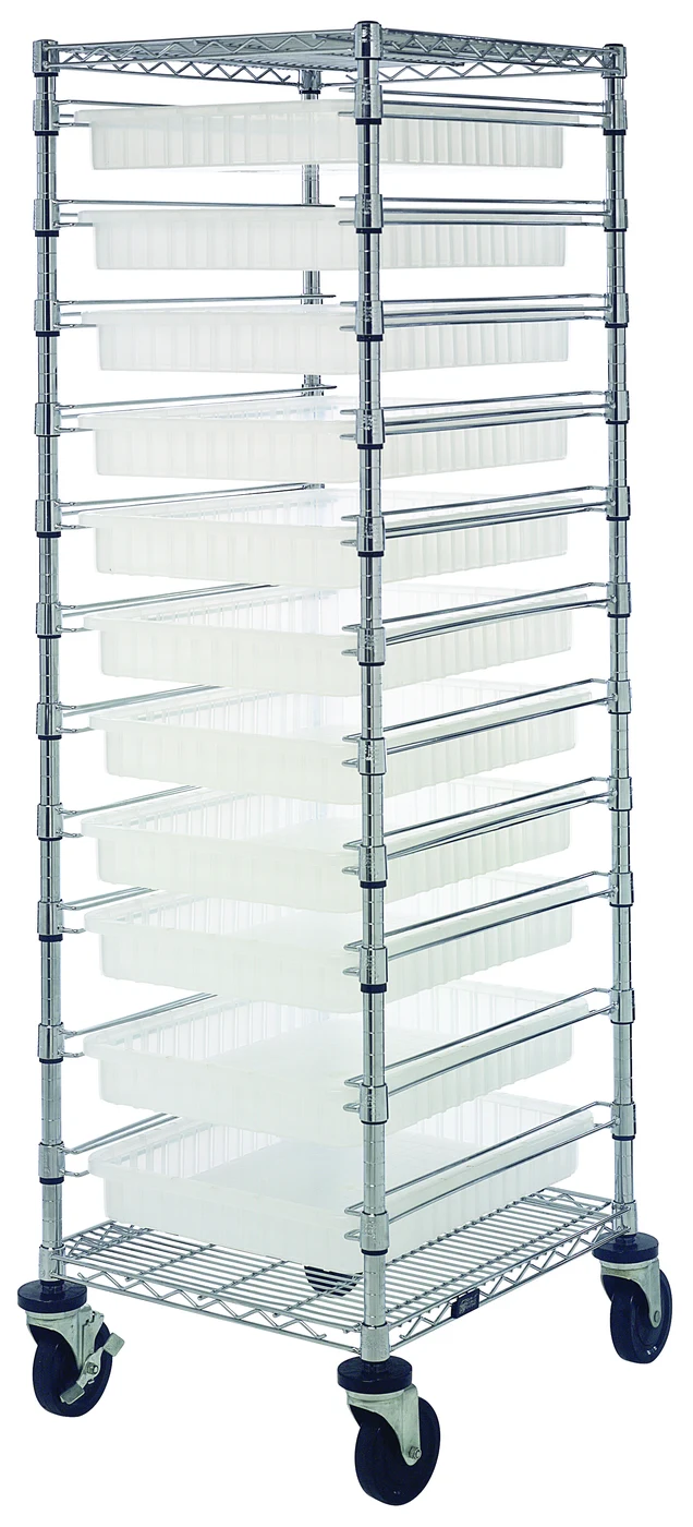 Quantum BC212469M2CL Mobile Bin Cart, 21"W x 24"L x 69"H, 1200 lb capacity, Chrome