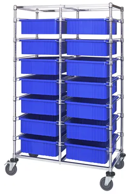 Quantum BC214069M1DBL Mobile Bin Cart, 24"W x 40"L x 69"H, 1200 lb capacity, Chrome