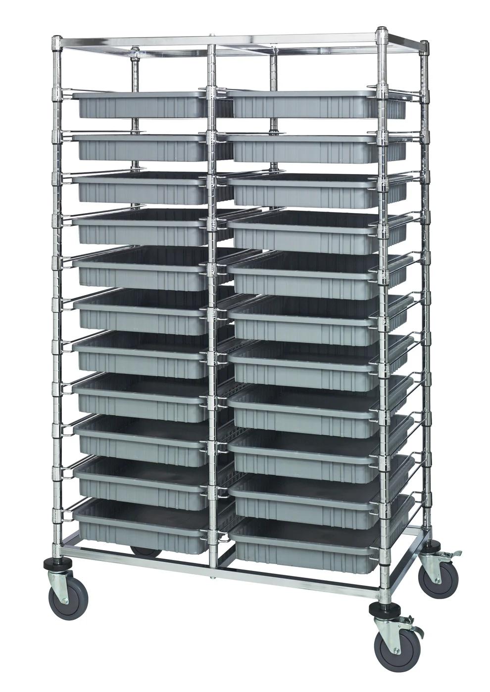Quantum BC214069M2DGY Mobile Bin Cart, 24"W x 40"L x 69"H, 1200 lb capacity, Chrome