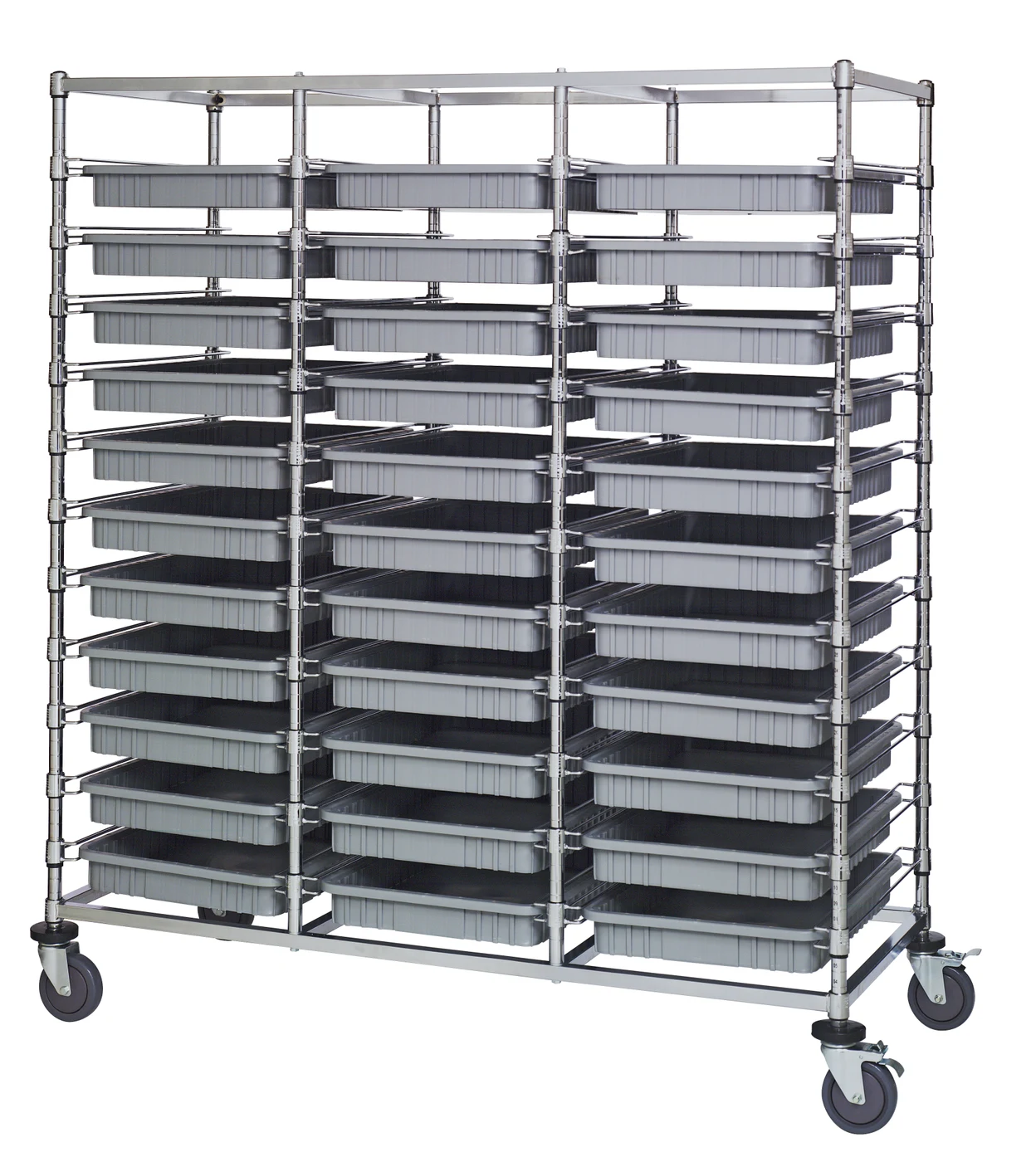 Quantum BC216069M2TGY Mobile Bin Cart, 24"W x 60"L x 69"H, 1200 lb capacity, Chrome