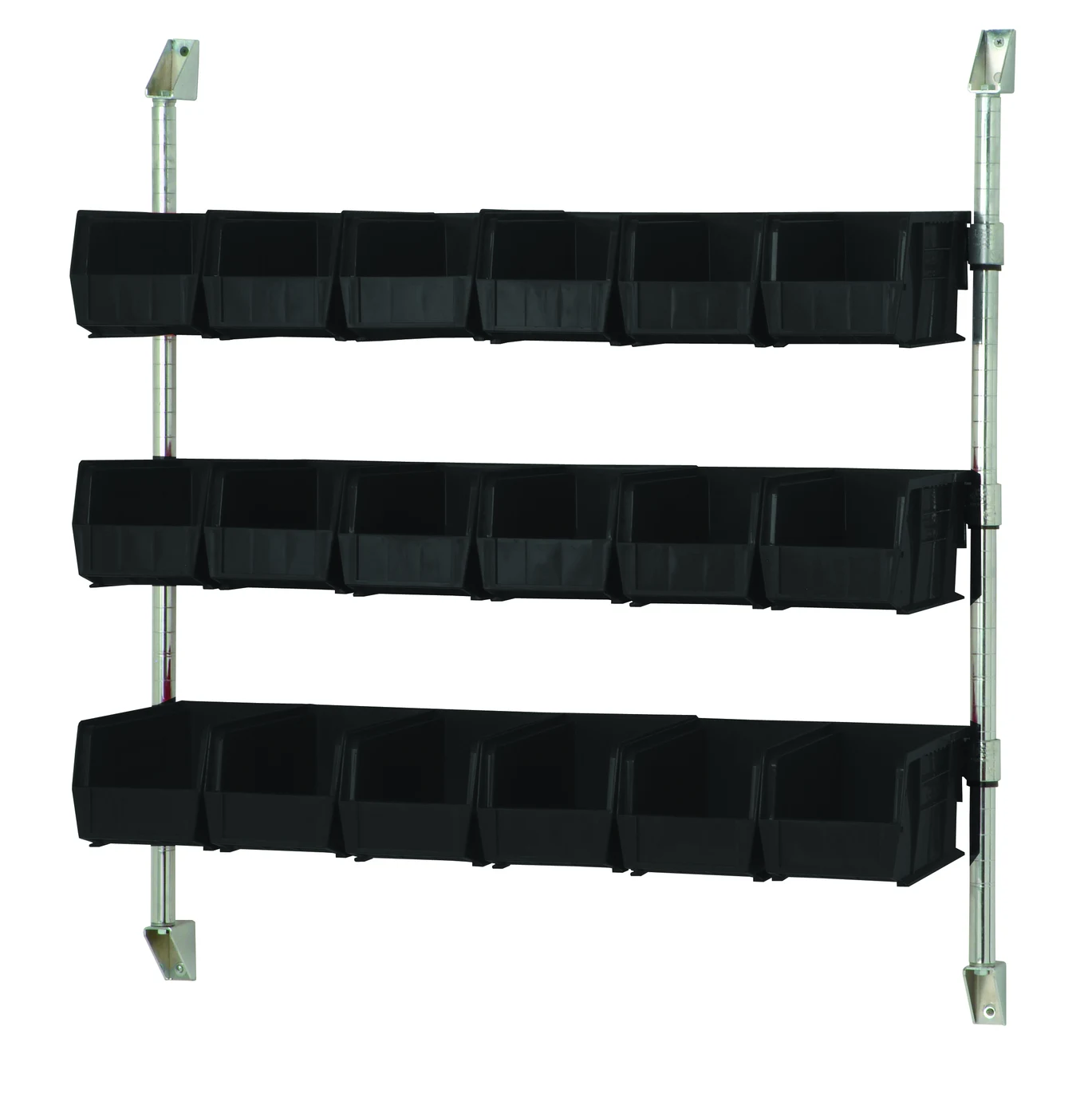 Quantum CAN-34-36BH-230BK Cantilever Bin Holder Post Wall Mount, 36"W x 10-7/8"D x 34"H, Chrome