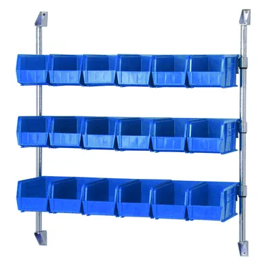 Quantum CAN-34-24BH-230BL Cantilever Bin Holder Post Wall Mount, 24"W x 10-7/8"D x 34"H, Chrome
